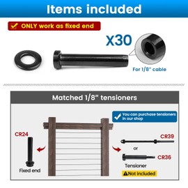 Muzata 30 Pack 1/8" Black Invisible Cable Railing Stemball Swage Dead End Terminal for Wood Post T316 Stainless Steel Deck Cable Railing Kit Hardware End Fitting CR24