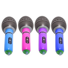 Novelty Place 12Pc Inflatable Microphone for Kids - Giant Blow Up Microphone Assorted Colors, Rock Star Inflatable Microphone Props for 80s 90s Musical Concert Themed Party Favors(10 Inches)