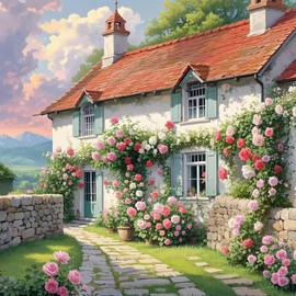 Flower House Diamond Painting Kits for Adults, 5D Diamond Art Painting by Numbers Kits, DIY House Diamond Dots Art Kits, Full Round Drill Diamond Art Kits for Adults for Home Wall Decor, 14x14 inch