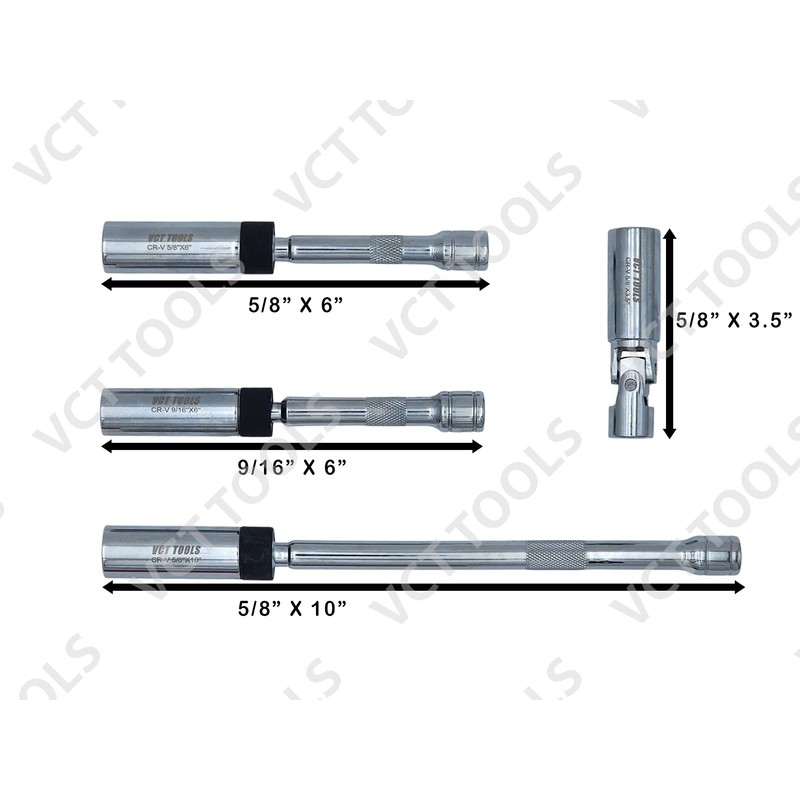 VCT 4Pc Magnetic Spark Plug Swivel Socket Set, 3/8" Dr.