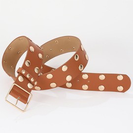 NONGFUGE Fashion Women Wide Faux Leather Punk Circle Studded Waist Belt Simple Ladies Vintage for Jeans Dress Coat with Pin Buckle Brown