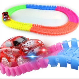 Magic Glow Tracks Race Track 240Piece+2car Dark Racer Bend Flex Roll Glow with Trucks and Cars