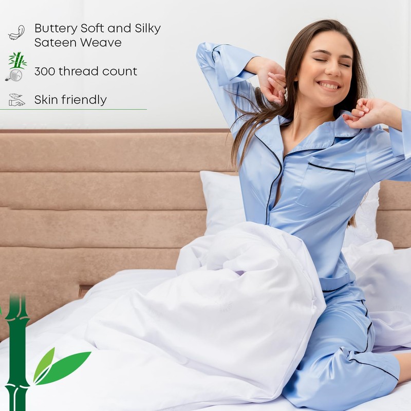 LINENWALAS Double Fitted Sheet 140x190 cm, 100% Organic Bamboo Silk