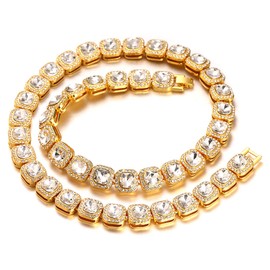 Halukakah Gold Chain Clustered Diamond for Large Dogs, Tennis Chain Necklace Collar 18 Carat Real Gold-Plated VVS Quality Laboratory Diamonds Clear Colour 60 cm Size with Gift Box, Decoration Only