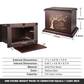 Cremation Memorial Urns for Human Ashes Adult Male Female, Wooden Box and Casket for Ashes Men Women Child, Large Burial Funeral Urns, Holds Up to 270 LBS