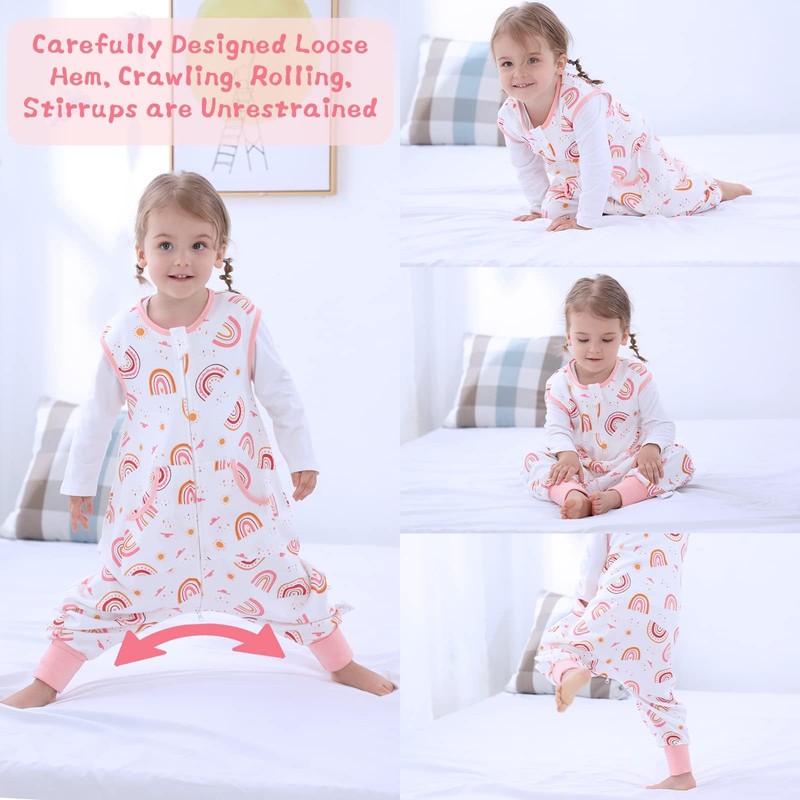 Toddler Sleep Sack with Feet 0.5Tog, Baby sleeping sack(Rainbow,2T-3T)