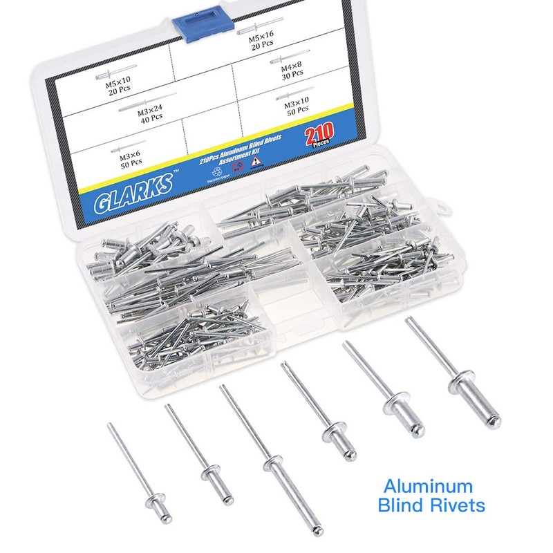 Glarks Heavy Duty Riveter Set, 210Pcs Aluminum Blind Rivets Assortment