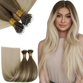 RUNATURE 22 Inch Nano Hair Extensions Human Hair Balayage Brown to Blonde Nano Bead Hair Extensions Human Hair Remy Nano Link Hair Extensions Full Ends Nano Ring Hair Extensions Human Hair 50g 50s