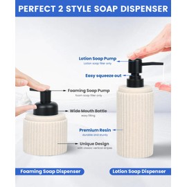 Beige Bathroom Accessory Set - 6 Pcs: Toothbrush Holder, Lotion & Foaming Soap Dispensers, Qtip Holder, Vanity Tray, Bathroom Tumbler - Countertop Organizer