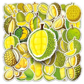 50 Pcs Durian Stickers Vinyl Cute Durian Fruit Stickers for Water Bottle Laptop Skateboard Bumper Notebook Scrapbook Cars Bike Guitar,Waterproof Aesthetic Durian Sticker for Girls Adults Kids