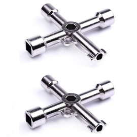 2pcs 4 in 1 Alloy Triangle/square 4 Way Service Utility Cross Triangle/square Keys for Train Electrical Elevator Cabinet Valve (2pcs silver key)