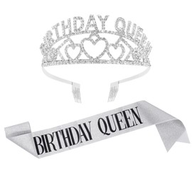 Qaziuy Birthday Queen Crown & Sash Rhinestone Birthday Crown Women's Party Supplies
