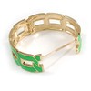 Oval Shape Neon Green Enamel Link Hinged Bangle Bracelet In