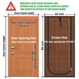 QWR Upgraded Pet Screen Door Fits Door Opening Size Up to 30"x80",Heavy Duty Cat Proof Mesh Screen Door with Zipper Closure,Prevent Cats Running Out from Home,Bedroom,Living Room,Kitchen(U-type,Black)