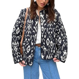 Yimoon Women's Cropped Quilted Puffer Jacket Floral Print Lightweight Padded Coat Vintage Button Down Puffy Outwear(BlackFloral-XS)