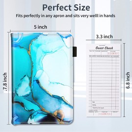 Server Books for Waitress,PU Leather Waiter Book Server Wallet with Zipper Pocket,Cute Waitress Book&Waitstaff Organizer with Money Pocket Fit Server Apron, Blue Marble