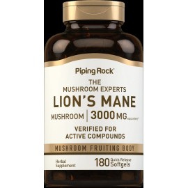 Piping Rock Lions Mane Capsules | 3000mg | 180 Count | Mushroom Supplement | by Piping Rock