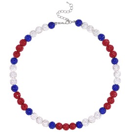 Inspired Bling Baseball Necklace For Athlete Players|Ice Collection Sparkle Pollyanna Rhinestone Beaded Baseball Necklaces|Baseball Accessory Gifts For Men Women Phillies 18in-Red White Blue