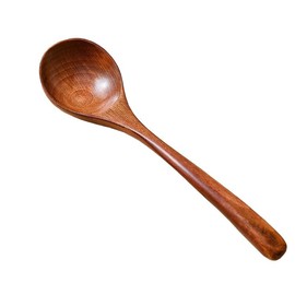 FamGift Long Handle Wood 7.3" Trumpet Natural Wood Painted Wood Meal Lightweight Tableware