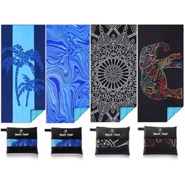 Gomust 4 Pack Lightweight Thin Beach Towel Oversized 71"x32" Big Extra Large Microfiber Sand Free Towels for Adult Quick Dry Travel Camping Beach Accessories Gift Coconut Tree Laguna Mandala Elephant