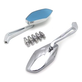 HTTMT MT400-009- Aluminum Chrome Mirrors Compatible With Most Motorcycle With 8mm Or 10mm Clockwise Honda Suzuki Kawasaki Yamaha Harley Handlebar Mount