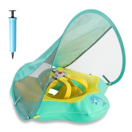 Baby Pool Float with Canopy UPF50+ Sun Protection, Soft Fabric-Covered Inflatable Baby Float, No Flip Over Infant Swim Float for Baby 6-36 Months, Skin Protect Toddler Pool Floaties for Boys and Girls
