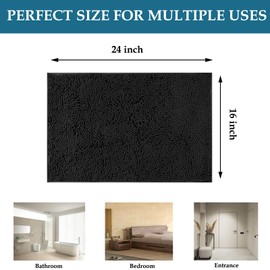 Bathroom Rugs Non Slip Bath Mat Set for Bathroom, Thick Soft Bathroom Mats Chenille Bath Rugs, Washable Bathtub Mat, Ultra Absorbent Shower Mat, Runner Plush Shaggy Bathroom Floor Mat, Black