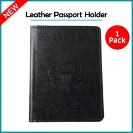 Fenzer B2G1 FREE Anti-Theft Leather Passport Holder ID Credit Card Cover Wallet BLACK