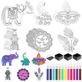 LIUBUJINGYING 84 Pcs Diwali Color Your Own Magnet Happy Diwali Crafts Festival of Lights DIY Coloring Magnet Ornaments Diwali Deepavali Decorations Ornaments Craft Kits for Refrigerator Mandala Decor