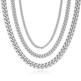 Qumfole Men's Stainless Steel Adjustable Cuban Necklace Silver Black Gold 46/56 cm Length, 6 mm/10 mm/14 mm Width, Stainless Steel