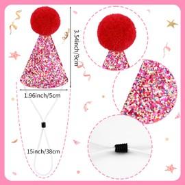 Hooqict 10 PCS Mini Small Party Hats for Stuffed Animals Birthday Party Cone Hats with Pom Poms for Baby Small Dogs Cats Party Animals Toy Figures, Assorted