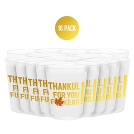 Thankful for You Cups, Happy Friendsgiving Cups, Friendsgiving Decorations, Friendsgiving Party Decorations, Friendsgiving Drinking Cups, BZ Thanksgiving Party Decorations (Gold Foil,16 Count,16 Oz.)