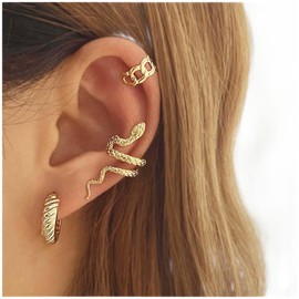 Erimberate Bohemian Snake Ear Cuff Earrings Snake Wrap Earrings Gold Snake Ear Crawler Earrings Snake Climber Cartilage Earrings Vintage Animal Cartilage Earrings Jewelry for Women and Girls 3 Pcs