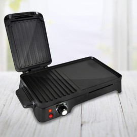 Nutrichef 2-in-1 Panini Press Grill & Griddle | Nonstick Coating, Temperature Control | Multiuse Countertop Sandwich Maker | Removable Drip Tray | 1500W | Compact Electric Griddle | 20.3 x 12.5 x 5.3