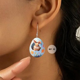 3 Sets Easter Earrings for Women Cartoon Colorful Easter Eggs Bunny Designs Acrylic 2D Flat Cute Bunny Spring Dangle Rabbit Earrings Decoration for Women Jewelry Gift