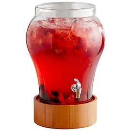 5 Gallon Glass Beverage Dispenser with Glass Lid, Spigot, and Wood Base – Commercial Drink Server