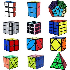 Ahyuan Speed Cube Set 12 Pack Magic Speed Cube Bundle 1x2x3 2x2x2 2x2x3 3x3x3 4x4x4 Cube Pyramid Triangle Cube Mirror Skew Axis Windmill Ivy Megaminx Cube Toys for Kids & Adults (Style A)