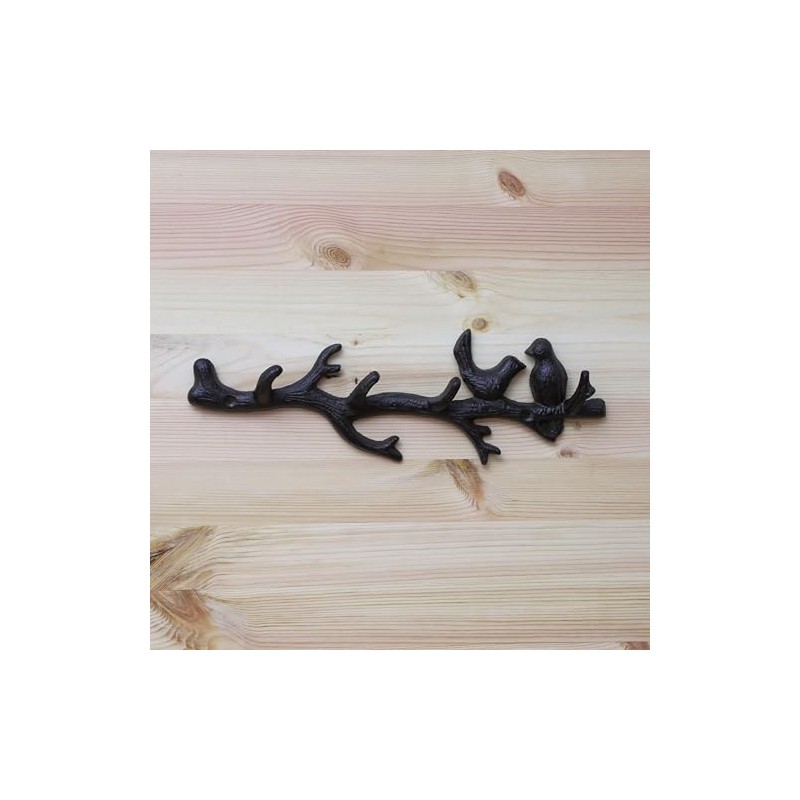 Fyne-Finds 33cm Brown Cast Iron Bird on Branch 4 Hook