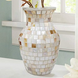 SHMILMH Glass Shell Handmade Vase 8" Tall Table Centerpiece Mosaic Accent Container for Flowers, Home Decor, Office, Living Room, Kitchen, Wedding