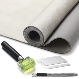 Pangda Suede Headliner Fabric with 1/9" Foam Backing Car Roof Headliner Fabric Suede Material Rubber Seam Roller Utility Knife for DIY Automotive RV Boat Ceiling Interior(Beige,80 x 60 Inches)