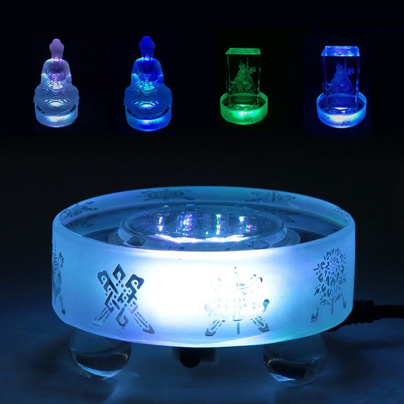 Beautiful Pattern Mini Crystal LED Light Base Buddha Display Stand