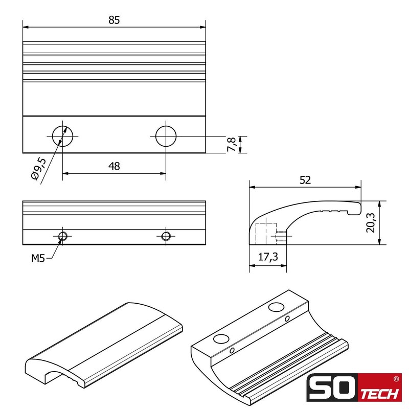 SOTECH Balkontürgriff SEJA Aluminium 82 x 52 x 20 mm