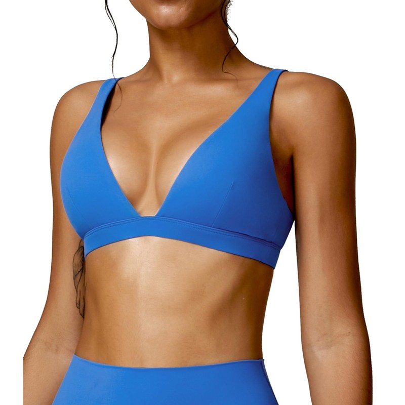 FEOYA Women Low Medium Impact Sports Bra Deep V Neck