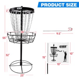GSE Games & Sports Expert Deluxe Portable Black 24-Chain Disc Golf Targets Basket, Metal Flying Disc Golf Practice Basket for Outdoor, Yard, Park