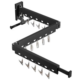 BOQORAD Clothes Drying Rack,Wall Mounted Laundry Rack,Drying Rack Clothing,Laundry Drying Rack Wall Mount,Retractable Clothes Rack,Collapsible,Windproof Holes,with Clips,Black Color