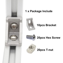 10Sets 1.5" x 1.5" 1515 Series Aluminum Extrusion Profiles Connector Silver Bracket, 10pcs 1.5 in Bracket with T Nuts Screw Bolts for 1.5 Inches Extrusion Profile Rail