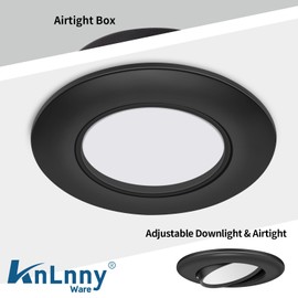 KnLnny Ware Black Gimbal Recessed Lighting 4 Inch 6 Pack,Ajustable Eyeball Ceiling Light with Junction Box,5CCT Selectable,Airtight,9W 750LM,Dimmable,ETL Listed