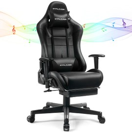GTPLAYER Gaming Chair with Speakers, Music Gaming Recliner Chair for Adults and Kids, Height Adjustable Computer Game Reclining Chair with Footrest by GTRacing (Black)