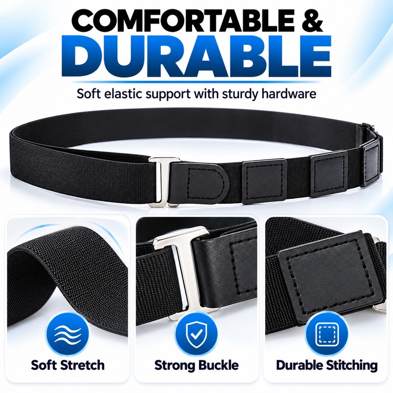 Black Adjustable Elastic Shirt Stay Belt for Men and Women,