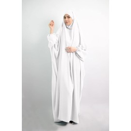 Women Muslim Dress Prayer Abaya Islamic Robe Maxi African Kaftan Islam Dubai Turkey Full Length Dress with Hijab White